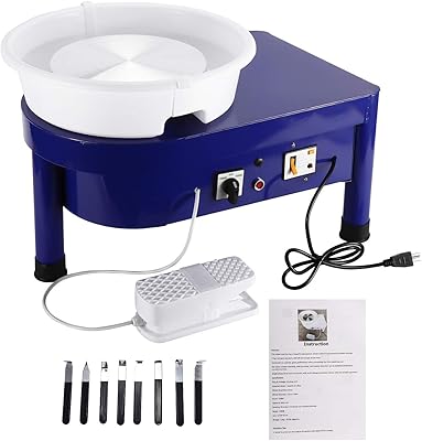 Yai Kuo electric pottery machine, table pottery tower, 25 cm, 350 W, machine to shape ceramics with pedal and removable basin (blue).. Experience retail therapy without the financial stress at DIAYTAR NIGERIA's affordable e-commerce platform.