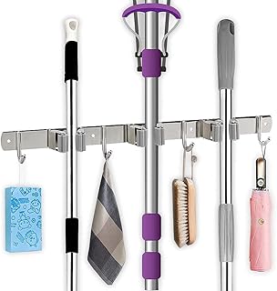 SAZNATURE Support for mop and broom - Stainless steel wall storage organizer for garage, kitchen, garden, laundry room, bathroom organization (3 shelves, 4 hooks).. From big brands to everyday basics — DIAYTAR Nigeria has you covered.