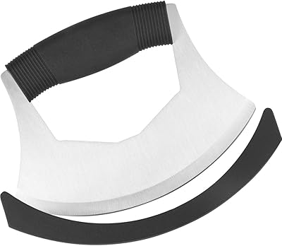 Mezzaluna luxury salad knife, stainless steel mezzaluna knife with protective lid to chop vegetables, pizza, cheese, onions, carrots, peppers and garlic (black).. Save more, wait less — DIAYTAR Nigeria delivers faster than ever.