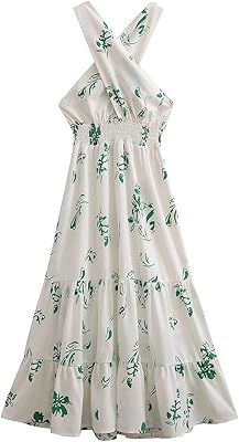 Yanggo dresses, long white dress printed with V -neck and open back waist (Size: s).. Shop smarter with DIAYTAR NIGERIA's vast product range and budget-friendly delivery within the week.