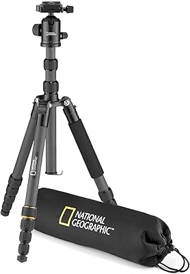 Geographic Nikon/Canon/DSLR national travel tripod | 90 -degree post, carbon fiber feet in 5 parts, 360 degree swivel locking head | Quick clearance plate, 8 kg load capacity with transport bag.. DIAYTAR NIGERIA: Connecting Nigerians with their needs through our affordable and diverse marketplace.