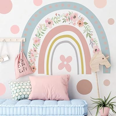 Rainbow wall stickers and flowers for children's rooms large format wallpaper with leaves.. DIAYTAR NIGERIA: Your one-stop e-commerce destination with affordable prices and nationwide delivery in 5-8 days.