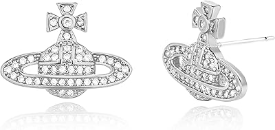 Classic aesthetic earrings dotted with cubic silver and gold cubic zircones, saturn -shaped earrings, gift jewelry for women and girls, metal, cubic zircones.. Your daily needs delivered to your door — DIAYTAR Nigeria style.