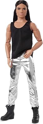 Ken luxury signing barbie doll with long brown hair, fully articulated model doll bearing a black tank top and metallic pants, collection gift, multicolored.. Embrace the convenience of DIAYTAR NIGERIA with thousands of products at your fingertips, delivered nationwide.