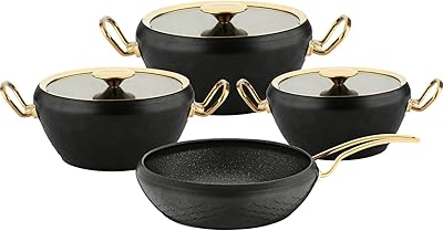 Luxury Granite Kitchen Battery 7 WHO Pieces - Black color with golden handle.. Experience the ease of modern shopping with DIAYTAR NIGERIA's comprehensive platform and quick delivery.