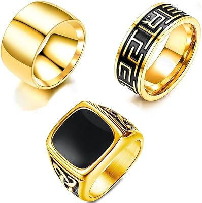 LilyMimi Set of 3 stainless steel rings for men, vintage wide biker rings, silver/gold, set of Rotative Cuban chain rings, size 8-13.. You choose it, we deliver it — DIAYTAR Nigeria makes shopping easy.