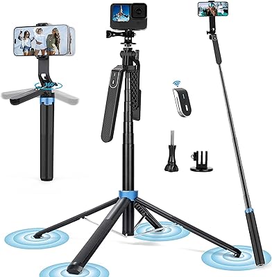 Selfie perch 180 cm with remote control, anti-secousse iocean tripod with balance handle, solid tripod compatible with iPhone/Android/Gopro/Insta360 (black, extra long).. Experience shopping without compromise at DIAYTAR NIGERIA, with vast selection and quick delivery.