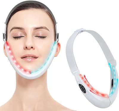 Face shaping masseur, slimming strap for the face, double chin reducer, electric lifting machine EMS, facial massage belt V with skin phototherapy with red and blue light.. DIAYTAR NIGERIA: Where smart shoppers find everything they need at prices they can afford.