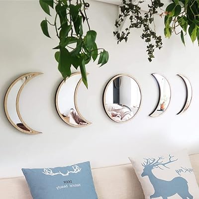 5 Pieces Scandinavian Natural Acrylic Mirror Wall Decoration Wood Interior Design Moon Wall Decoration For Living Room Bedroom - Acrylic, not real mirror.. DIAYTAR NIGERIA combines affordability, variety, and convenience with nationwide delivery services.