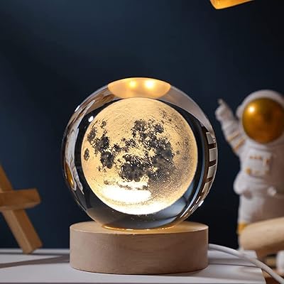 3D 3D crystal ball with transparent LED light with wooden base, decorative glass ball with touch switch, LED light for home and desk decoration - moon.. DIAYTAR NIGERIA revolutionizes online retail with our extensive selection and dependable shipping service.