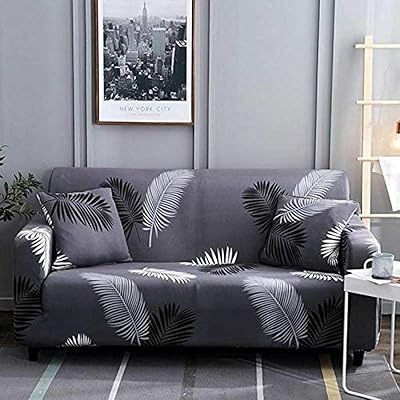 Extensible sofa cover of Home Fashion, Elastic Fabric Printed For Armchair Two people, Sofa Cover 1/2/3/4 Places, Protective Cushion Cover - Black feathered leaf (1 place).. Experience the convenience of boundless shopping with DIAYTAR NIGERIA's vast selection and quick delivery.