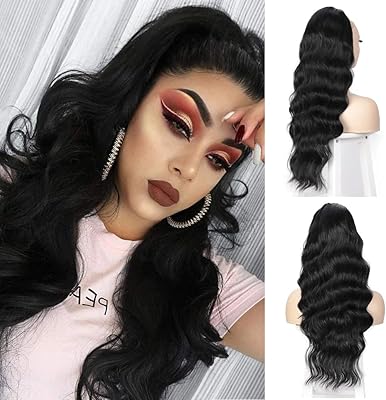 Extensions of wavy synthetic hair 60 cm long with hair pliers, black wrapped around the ponytail for black women (1b).. DIAYTAR NIGERIA makes quality accessible to all with our affordable prices and quick delivery service.