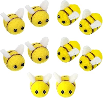 10 Bourdon coins in wool felt, craft balls bee, mini felt bees, yellow wool felt bee for nursery tent, artisanal DIY decoration, celebration.. DIAYTAR NIGERIA: Empowering Nigerians with access to affordable products delivered within 8 days.