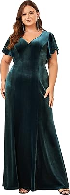 Ever-Pretty plus long velvet siren dress with V-neck and sleeves.. Great products, lower prices, fast delivery — DIAYTAR Nigeria has it all.