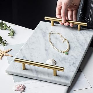 Decorative platform decorative tray, flavored tray for keys, candle -for -wardrobe, decorative natural stone tray with metal handle (white).. Discover the perfect balance of price and convenience with DIAYTAR NIGERIA's nationwide e-commerce platform.