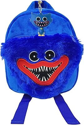 Soft velvet backpack with the drawing of the Huggie Waji character from Huggie Waji, a Christmas, birthday and Halloween gift for children, boys and young girls (pink blue), blue, unique waist.. DIAYTAR NIGERIA connects your desires with reality through our affordable e-commerce platform and quick delivery.