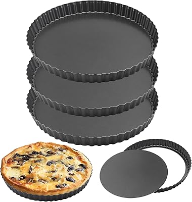 Hakzeon Lot of 3 non -stick quiche molds of 25 cm with removable background, removable quiche dish, fluted blank pan for cooking quiches, pies, flans, cheese.. Browse, shop, and receive — DIAYTAR Nigeria keeps it simple.