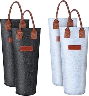 Wine gift bag, pack of 4 reusable tote bags in thick felt for unique bottle with leather handles for party, travel, picnic, rack hanging, gift for wine lovers.. Shop from anywhere in Nigeria and receive your DIAYTAR purchases at affordable prices within a week.