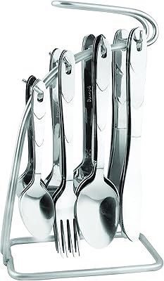Set of paraj creta cutlery in stainless steel - set of 25 pieces (contains: 6 table tables, 6 tea forks, 6 knives, 1 support), set of cutlery for elegant dining tables, silver.. DIAYTAR NIGERIA brings the marketplace to every Nigerian home with affordable prices and quick delivery.