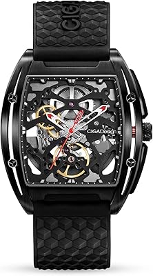 Ciga Design Automatic Mechanical Skeleton Watch, Stainless steel housing with Superior Quality Carbon Silicone Bracelet, Black Watch (Blue).. DIAYTAR Nigeria: Your one-stop online shop with unbeatable prices and nationwide delivery in under 8 days.