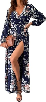 Long dress with floral print, V -neck, long sleeves, large summer dress wallet for women.. Shop with confidence at Nigeria's leading affordable e-commerce platform with reliable delivery services.