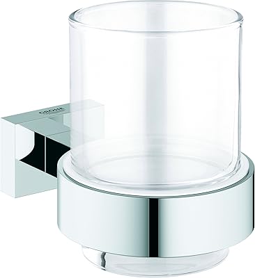 Transparent Grohe Essential glass cup with cube support, model 40755001.. Your e-commerce hub for everything — DIAYTAR Nigeria has you covered.