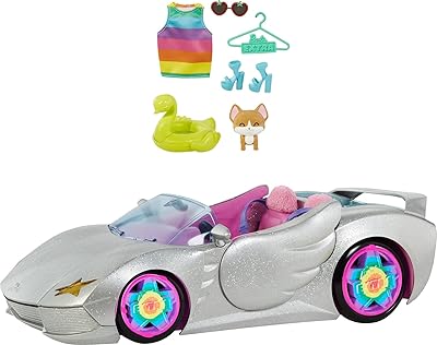 Additional Barbie car, shiny silver car with running wheels, pets and puppies accessories, HDJ47.. DIAYTAR NIGERIA: Where shopping is a pleasure with affordable prices and reliable delivery service.