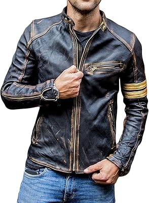 Men's brown leather jacket - True lamb leather jacket, motorcycle racing jacket.. More than a store — DIAYTAR Nigeria is your shopping partner.