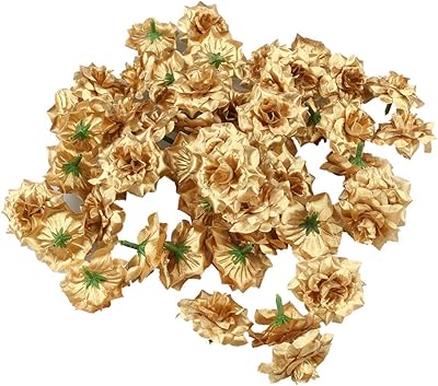 Helvety 50pccs Fleur heads in False Golden Silk for Wedding Flowers, Walls, Crafts, Festival Decoration 4.5 cm.. DIAYTAR NIGERIA transforms online retail with our affordable platform and dependable shipping service.