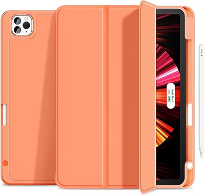 Gahwa case compatible with iPad Pro 11 inch 2022, 2021, 2020 and 2018, protective case with flexible TPU rear shell, case with automatic standby/awakening, supports 2nd generation pencil loading - Orange.. DIAYTAR NIGERIA transforms online shopping with competitive prices and dependable nationwide delivery.
