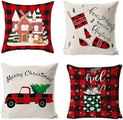 Set of 4 Christmas decorative cushion covers with Christmas tree pattern.. DIAYTAR NIGERIA redefines convenience with our diverse marketplace and affordable nationwide shipping.