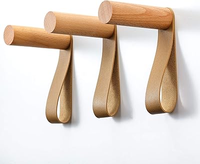 Geetech Wooden Wooden Hooks 3 Pieces Ancient Decorative Wood Paths For Entrance with Leather Wall bands to hang coats, hats, bags and towels (brown).. Experience the DIAYTAR difference with our vast product selection and delivery within 5-8 days.