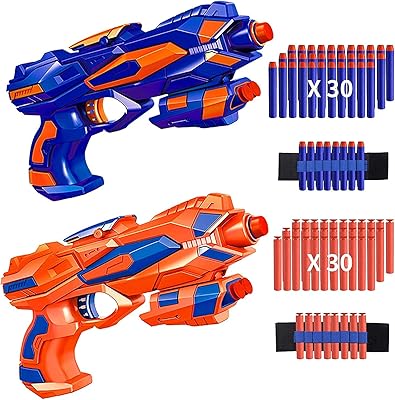 M & J blaster toy pistols with 2 foam straps and 60 rechargeable darts in flexible foam, interior and outdoor toys for children and adults.. DIAYTAR NIGERIA: Making online retail accessible to all with affordable nationwide shipping.