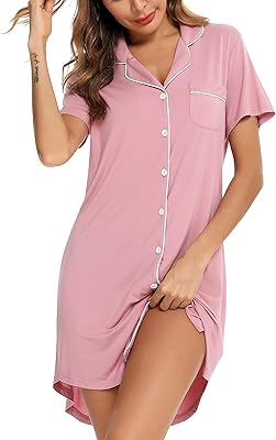 Lykar night shirt for women with buttons on the front and short sleeves, S-XXL size.. Find more for less — only on DIAYTAR Nigeria.