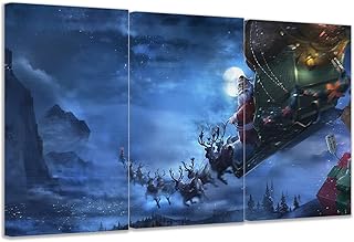 Christmas wall canvas with Santa Claus, photos, gifts, Christmas decorations, interior decoration, ready to hang, 3 panels (40.6 x 61 cm x 3).. DIAYTAR Nigeria offers great deals, a huge product variety, and delivery in under a week.