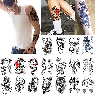 18 Temporary tattoos leaves black dragon for men adolescents, animal scorpion wolf owl tribal dark tiger, on hand shoulder hand leg back corporeal 4.7 inches x 7.5 inches.. DIAYTAR Nigeria: Discover more, spend less, and enjoy delivery within 5–8 days.