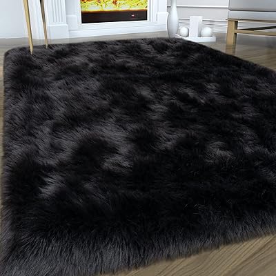 Soft carpets, black faux fur carpet for bedroom 3'x5 ', soft -haired soft carpets for the living room, bedside mat in child's bedroom, indoor plush floor carpet for children's bedrooms, adolescent dormitory, rectangular interior decoration.. DIAYTAR NIGERIA: Where online shopping becomes effortless with budget-friendly nationwide delivery.