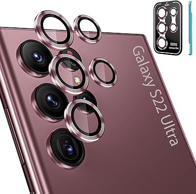 Tensia [3+2pcs] Protector of camera lens for Samsung Galaxy S22 Ultra, Dippered glass camera cover, unique metal ring, S22 Ultra 5G 2022 [mounting tray] [Removing tool] - Bordeaux.. DIAYTAR NIGERIA: Where thousands of products meet affordable prices and reliable 5-8 day delivery.
