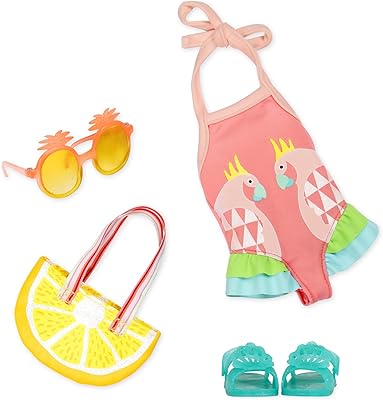 Set of Ray of Light with glitter for girls, doll clothes, swimwear, sunglasses, tote bag, sandals and beach accessories for children from 3 years old.. Transform how you shop with DIAYTAR NIGERIA's vast selection and budget-friendly delivery options.