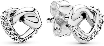 Sterling silver rod earrings with knotted heart and cubic zircony pandora moments for women.. Shop the future with DIAYTAR NIGERIA - thousands of products, unbeatable prices, delivery within a week.