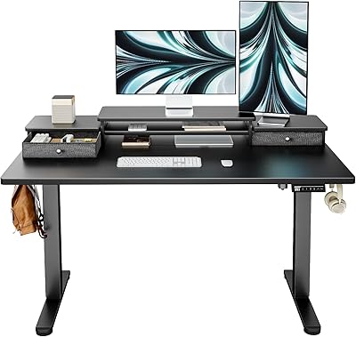 Ergear electric standing office with two drawers, 48 ​​x 24 inch adjustable height, home work office with storage shelf, black.. DIAYTAR NIGERIA puts thousands of products at your fingertips with affordable prices and delivery within a week.