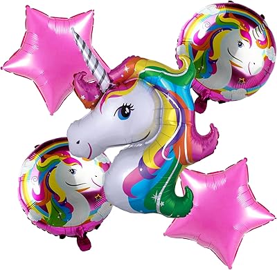 Propcycle 5-piece balloons in aluminum unicorn pink rainbow for baby's birthday decorations | Themed party supplies.. One platform, endless products — welcome to DIAYTAR Nigeria.