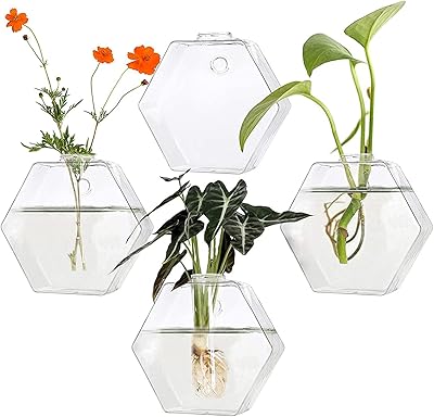 Pot of glass plant hanging on the wall, pack of 4 hexagonal glass plant containers, hanging air plants, flower vase for hydroponic plants, garden desk decoration at home.. Nigeria's most loved e-commerce platform delivers affordable shopping solutions to your doorstep.