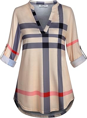 3/4 -for -women's checkered portfolio shirt, relaxed business blouse.. DIAYTAR NIGERIA: Your affordable shopping destination with thousands of products delivered in days.