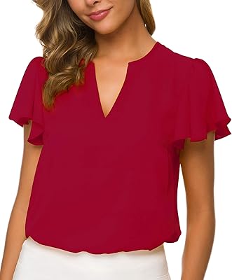 Decreeed blouse in silk muslin, V -neck, short sleeves, ruffles, office work, elegant classic basic shirt for women.. Experience the ease of modern shopping with DIAYTAR NIGERIA's diverse marketplace delivered promptly.