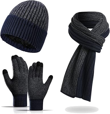Men and women winter hat knitted with long scarf and gloves for touch screen, set of hot gloves with fleece lining, dark blue, one size.. Discover the perfect shopping experience with DIAYTAR NIGERIA's vast selection and prompt delivery service.