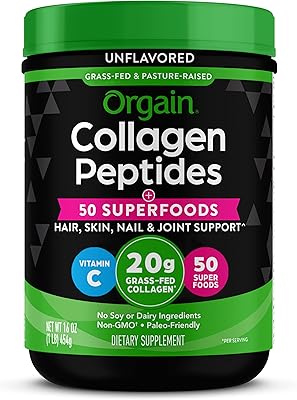 Collagen powder hydrolyzed Organic + 50 biological supermarkets, 20 g of collagen peptides nourished with grass - Support supplement for hair, skin, nails and joints, GMO -free, type 1 and 3 - 1 lb (packaging can vary).. Quick delivery. Quality products. Great deals. That’s DIAYTAR Nigeria.