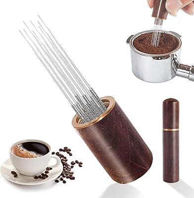 Expresso agitator, One nine 8 needles coffee stretching with wooden handle, leveling and coffee distribution tool, coffee powder agitator (walnut).. Shop with purpose at DIAYTAR NIGERIA and receive your purchases at unbeatable prices within the week.