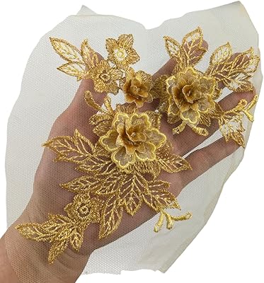 Pair of 3D Hong Ran floral lace collar and embroidered neckline with gilded lace wedding dress.. DIAYTAR NIGERIA: Your one-stop e-commerce destination with affordable prices and nationwide delivery in 5-8 days.