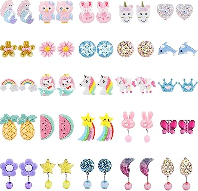 Various clip earrings for children, 25 pairs of clip earrings for girls for party games, princess jewelry for princess games, money, money.. Home to endless choices and pocket-friendly prices — DIAYTAR Nigeria.
